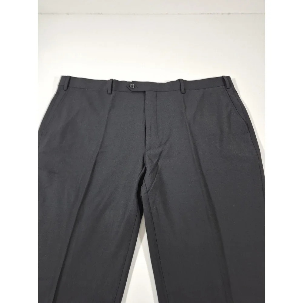 Giles & Jasper Dress Pants Mens 45x36 Black Wool Stretch Flat Front Unhemmed